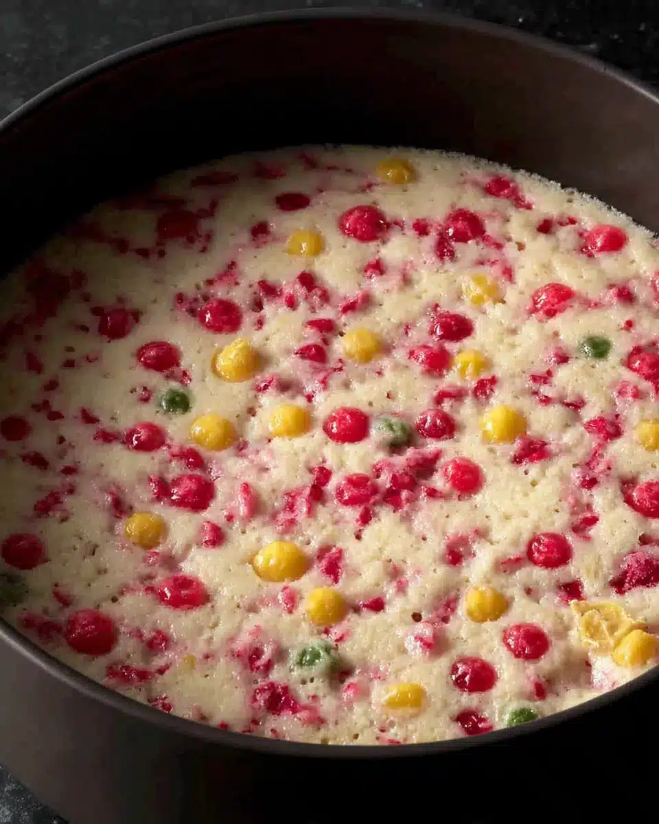 Delicious rava cake with tutti frutti, baked perfectly.