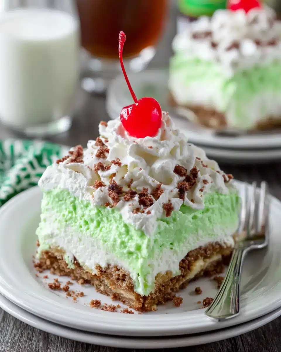 Delicious Shamrock Shake Lasagna with creamy layers and festive toppings.