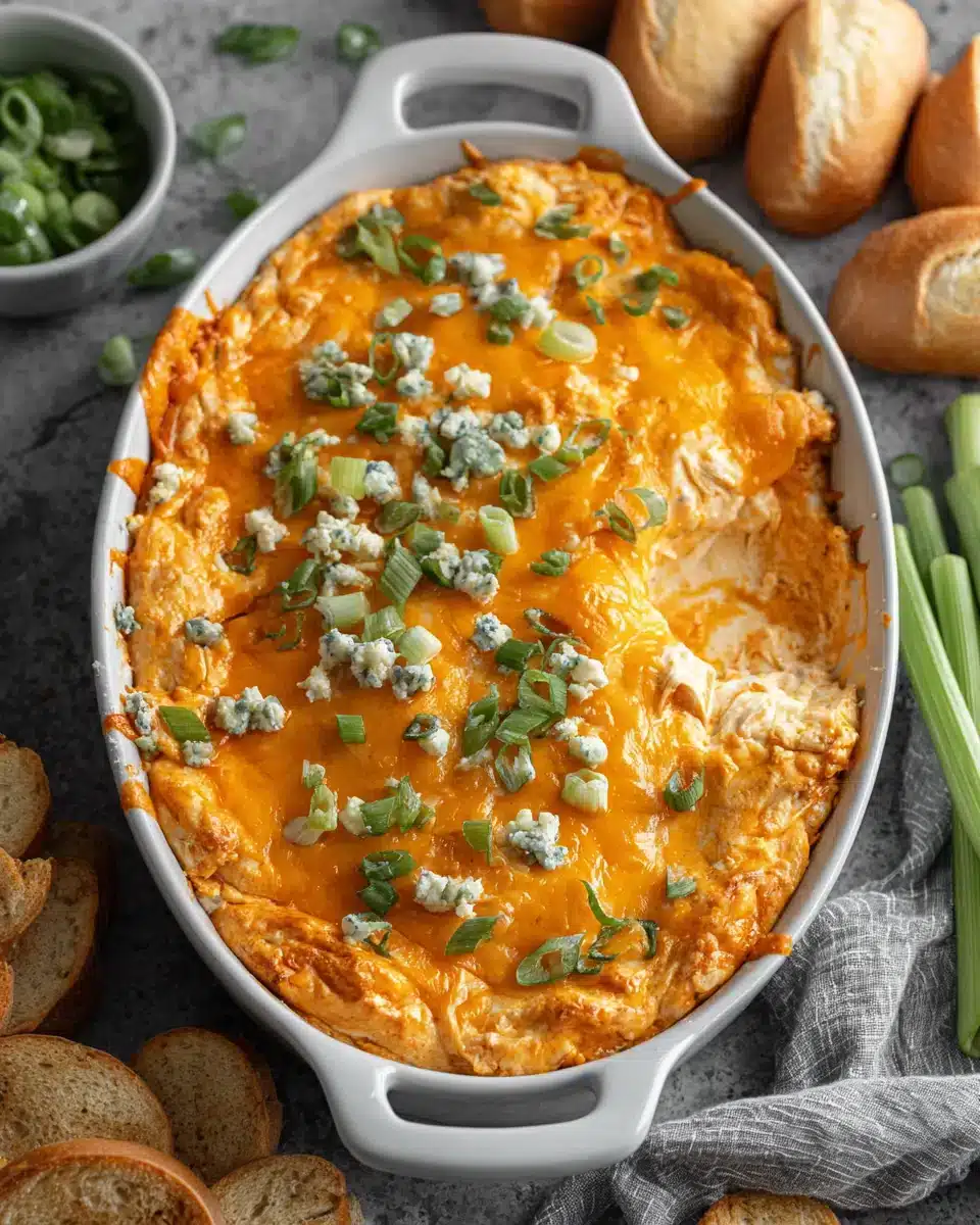 Simple Buffalo Chicken Dip with creamy texture and cheesy flavors