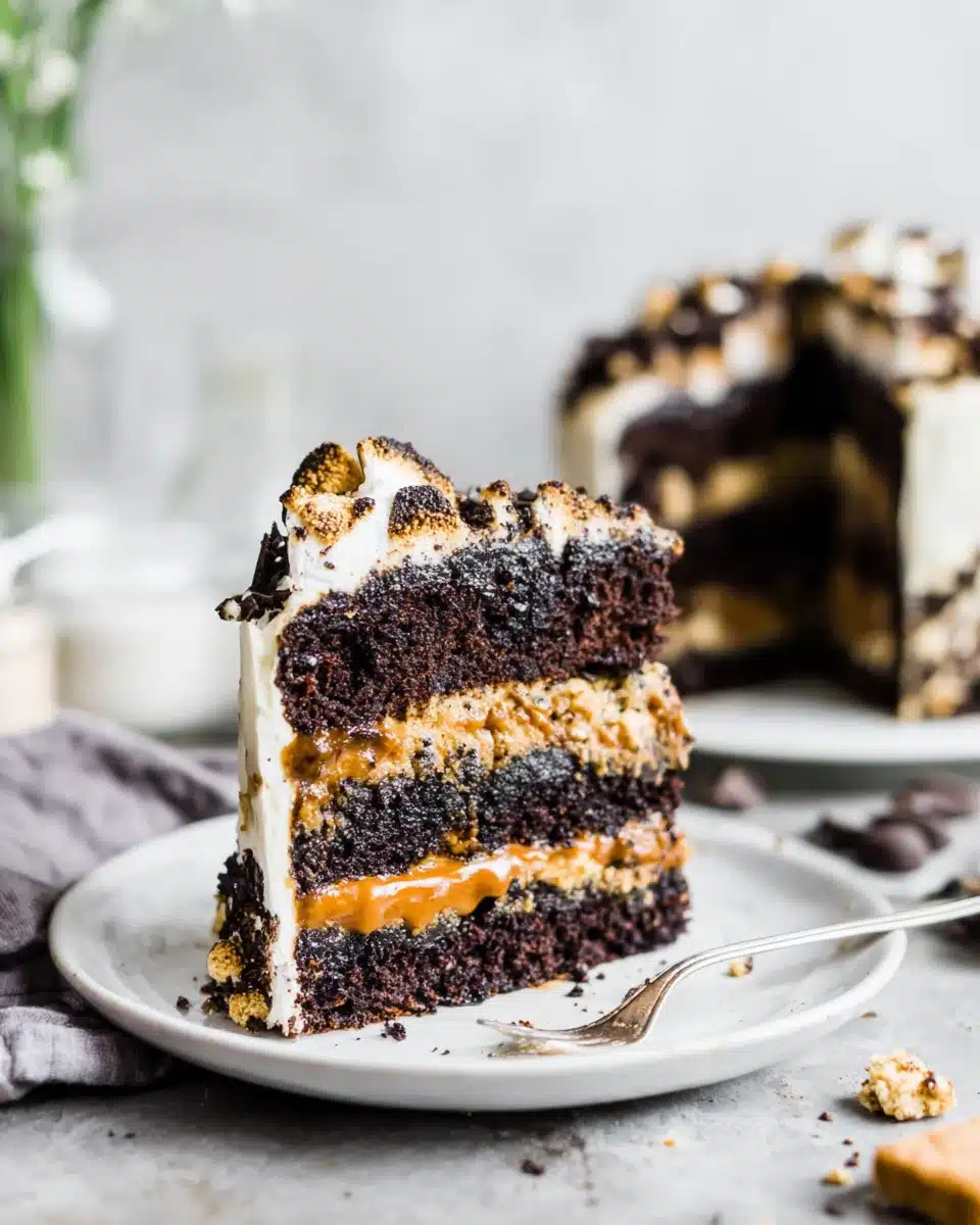 Indulge in S’mores Cake with rich chocolate and nostalgic flavors.