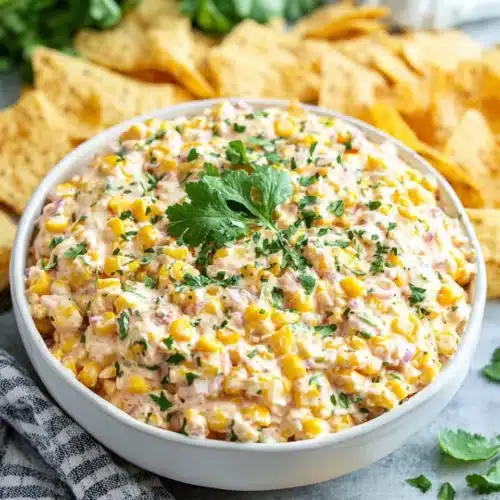 Delicious Traditional Corn Dip Recipe served with chips.