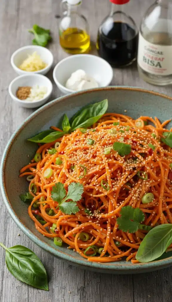 Ingredients for Shaved Rainbow Carrot Sesame Salad