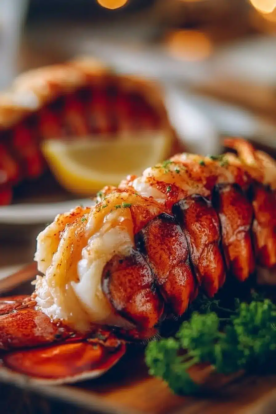 Deliciously prepared lobster tail served on a plate with garnishes