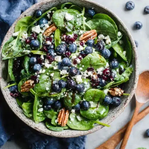 Delicious blueberry spinach salad with honey balsamic dressing
