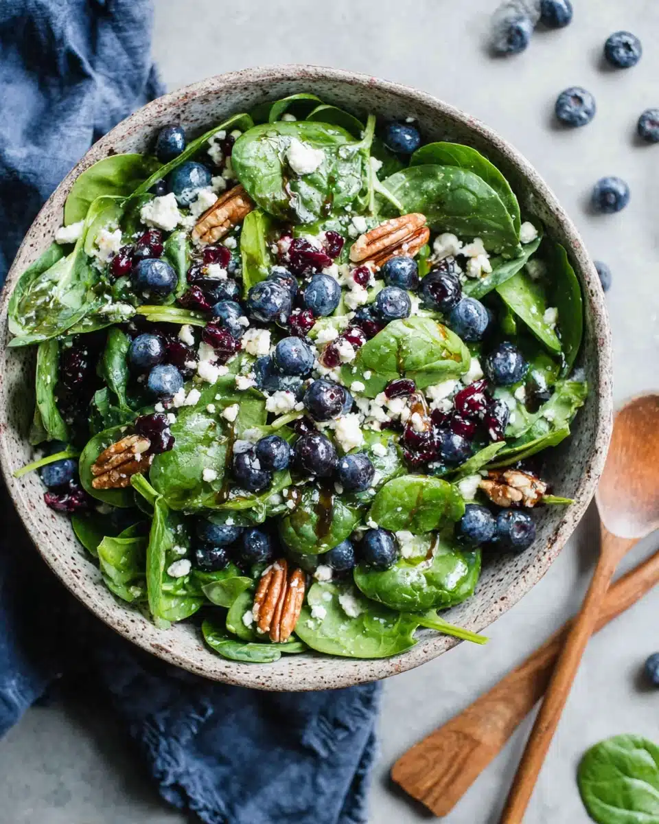 Delicious blueberry spinach salad with honey balsamic dressing