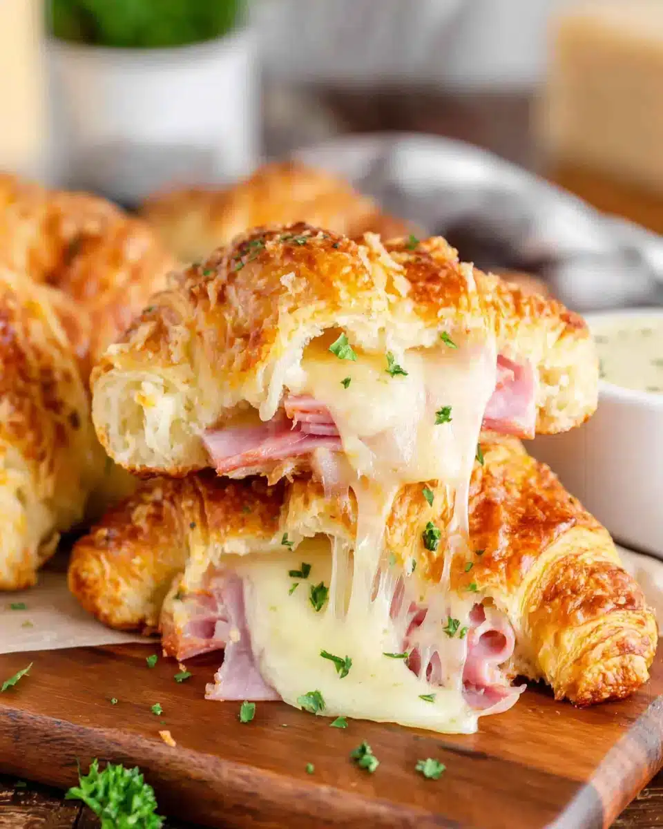 Savory Cheese Croissants for Brunch Irresistible cheese croissants filled with savory ham and melted cheese.