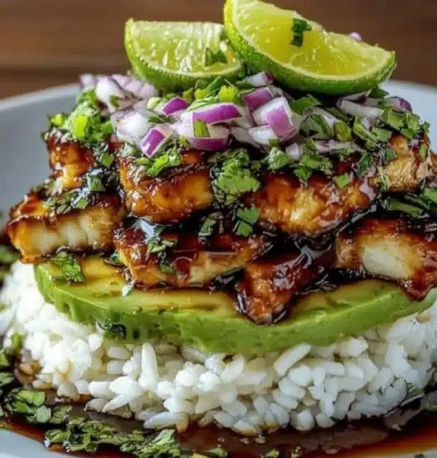 Chicken and Avocado Rice Stack