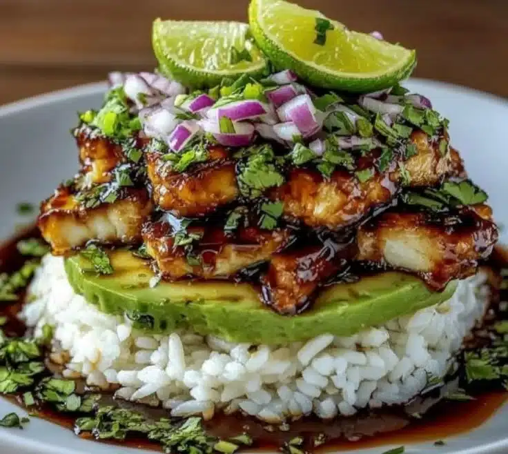 Chicken and Avocado Rice Stack