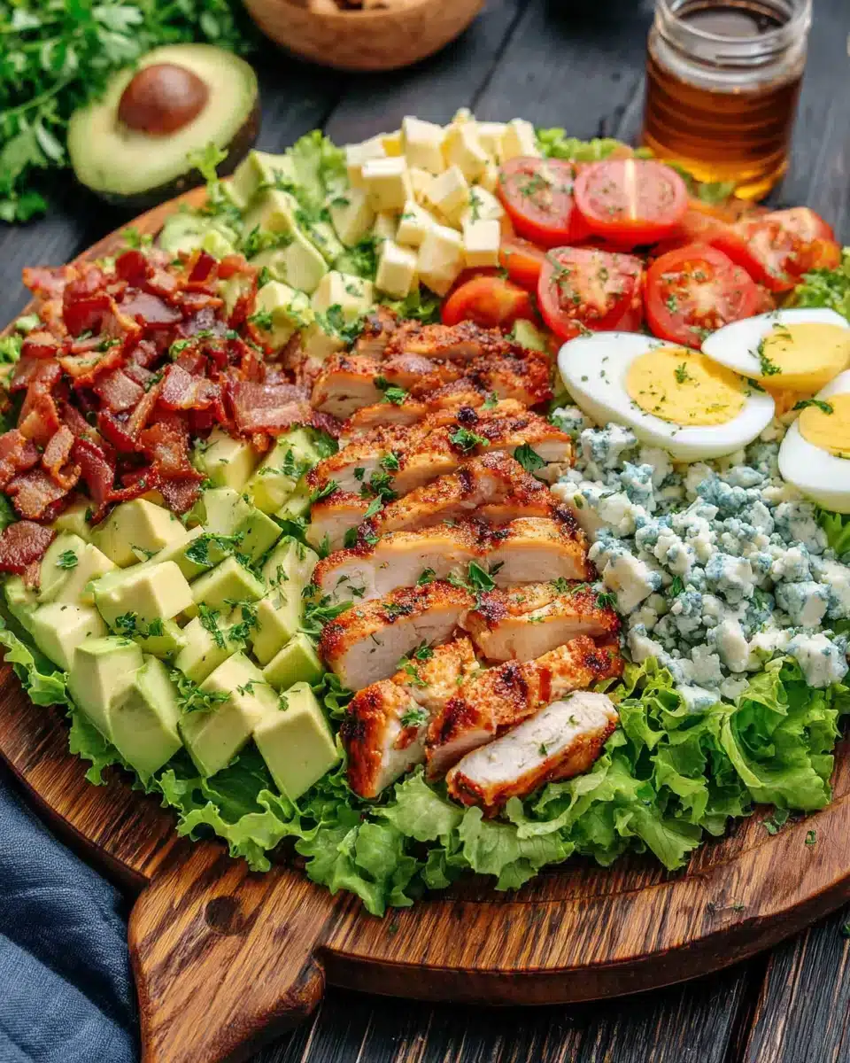 Healthy Cobb salad recipe with fresh ingredients and vibrant flavors.