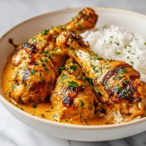 Creamy Paprika Chicken Drumsticks with Steamed Rice