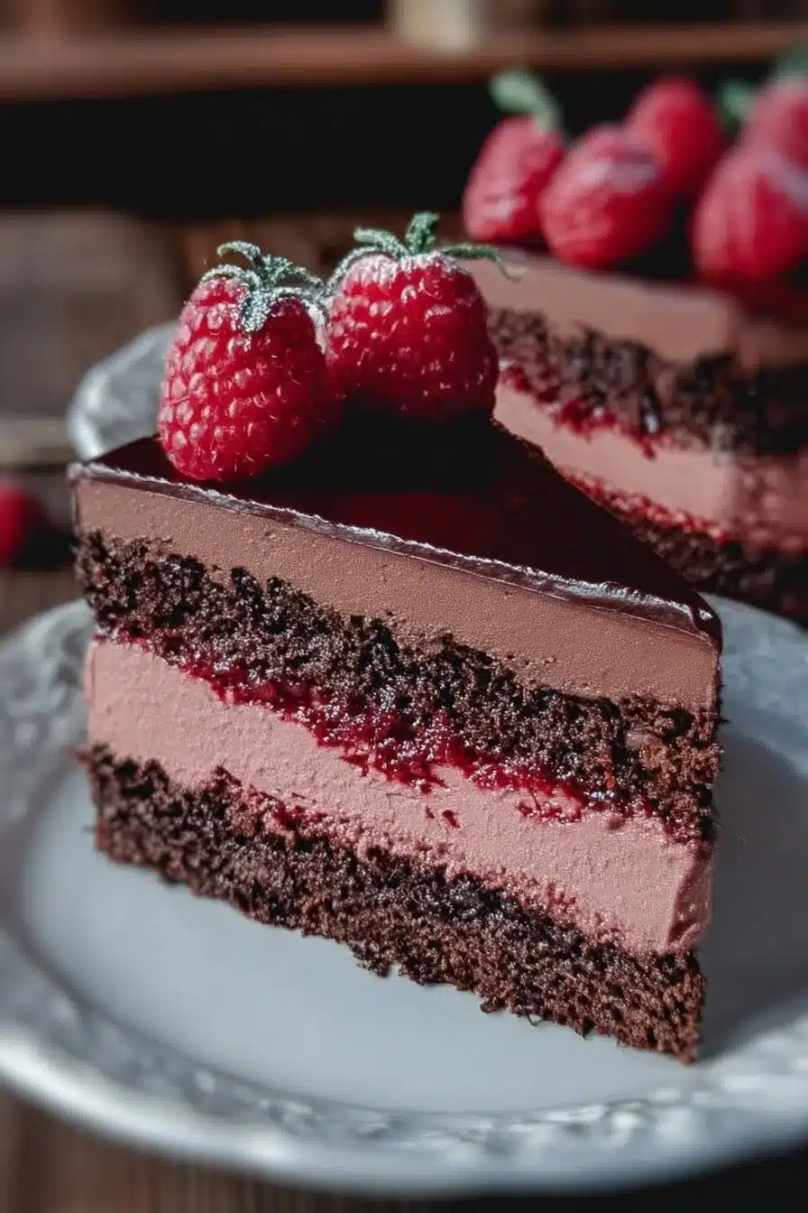 Dark Chocolate Raspberry Mousse Cake