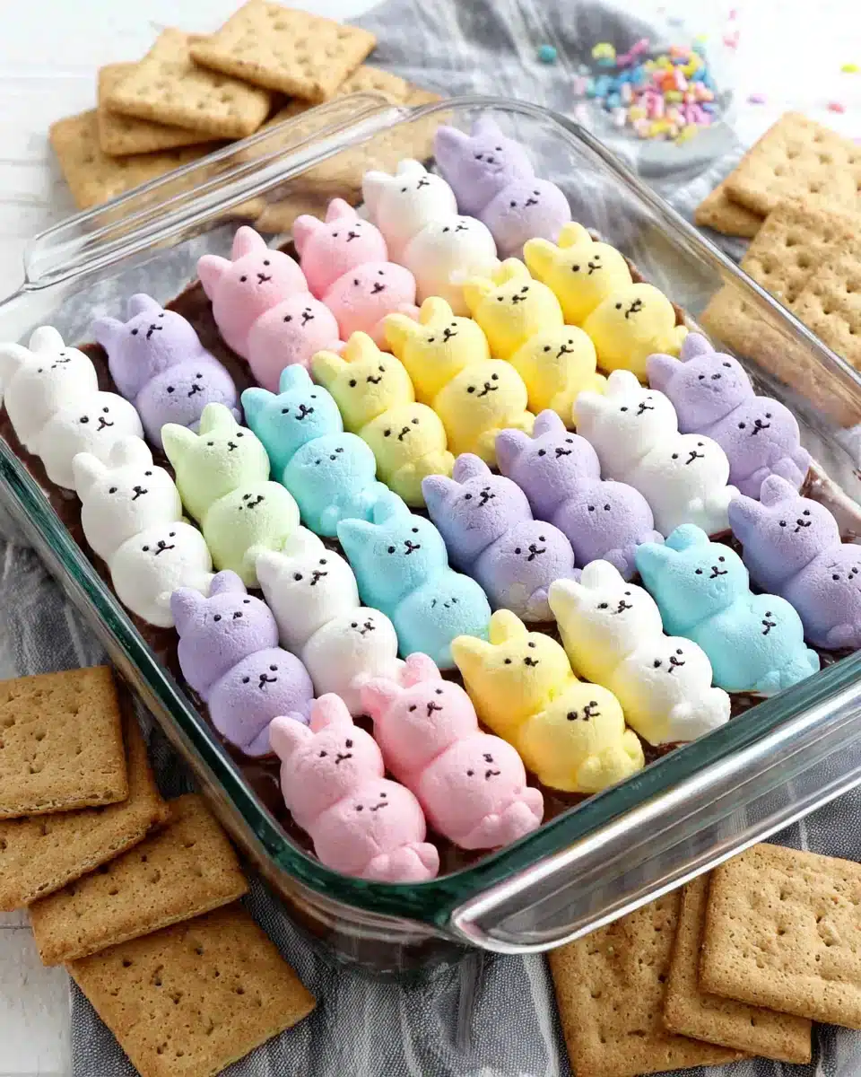 Easter Peeps S'mores Dip - A Festive Treat Delicious Easter Peeps s'mores dip with vibrant marshmallow bunnies.