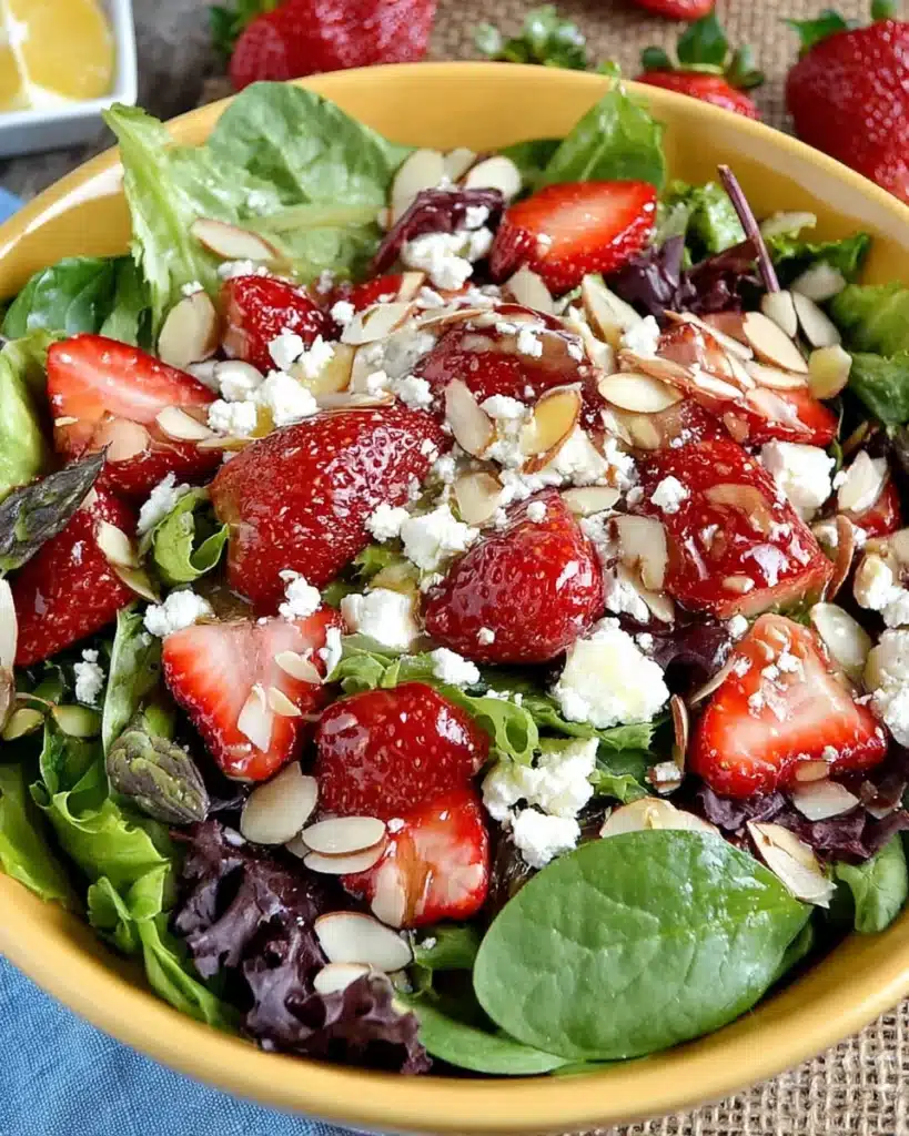 Delicious Easter salad featuring strawberries, goat cheese, and festive greens.