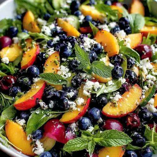 Delicious easy blueberry peach feta salad bursting with fresh flavors