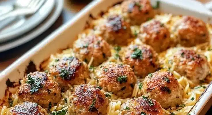 Greek Chicken Meatballs with Lemon Orzo