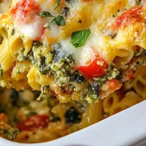 Healthy Mediterranean Vegetable Pasta Bake with fresh veggies and herbs