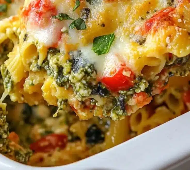 Healthy Mediterranean Vegetable Pasta Bake with fresh veggies and herbs