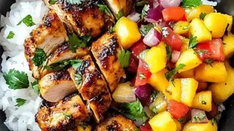 Jerk Chicken Bowls with Mango Salsa and Coconut Rice