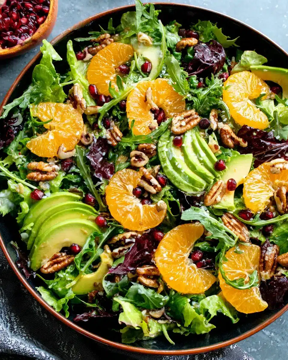 A vibrant mandarin orange salad with fresh ingredients.