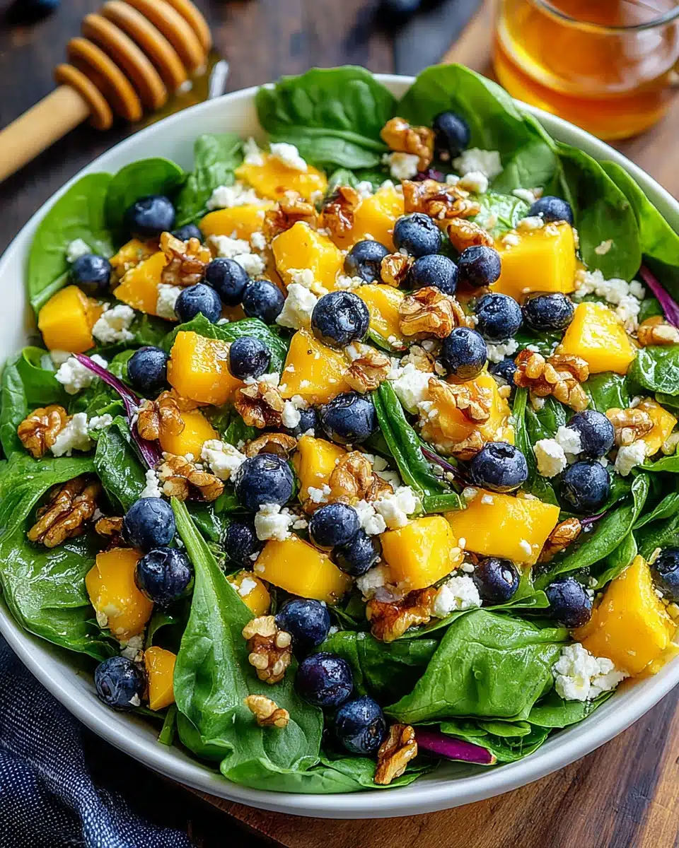 Easy and Refreshing Mango Salad with Spinach and Blueberries