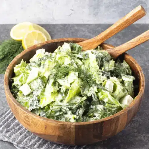 Delicious maroulosalata greek lettuce salad with romaine and feta.