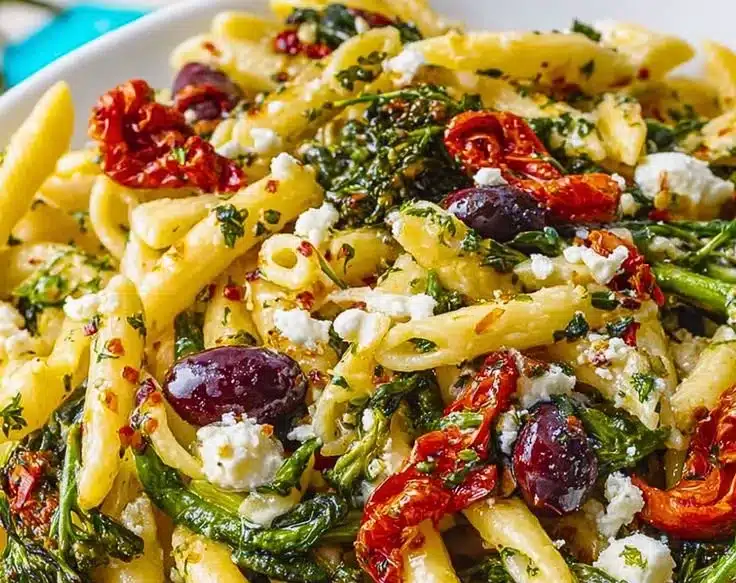 Delicious Mediterranean Pasta with fresh vegetables and herbs