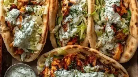 Sheet Pan Chicken Pitas with Herby Ranch served on a plate