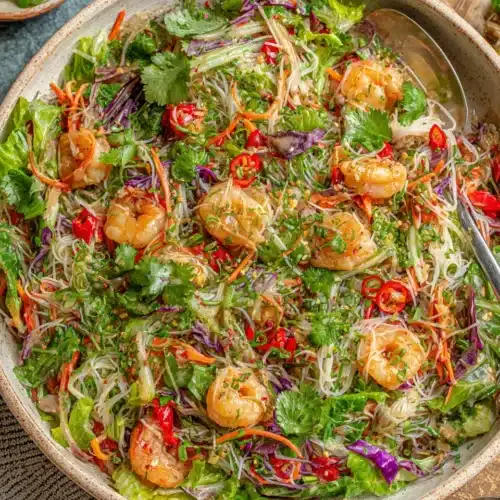 Delicious spring roll salad with peanut dressing and fresh vegetables.