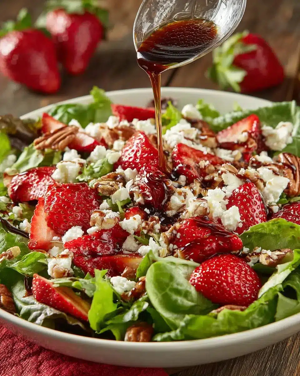 Delicious strawberry salad with feta cheese for a refreshing dish.