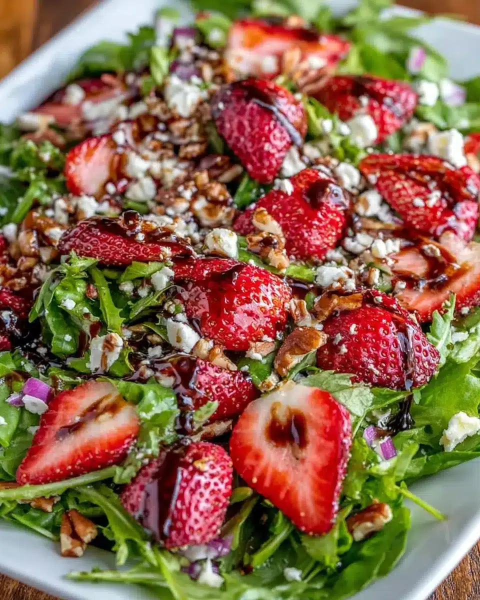Refreshing strawberry salad with feta cheese and nuts