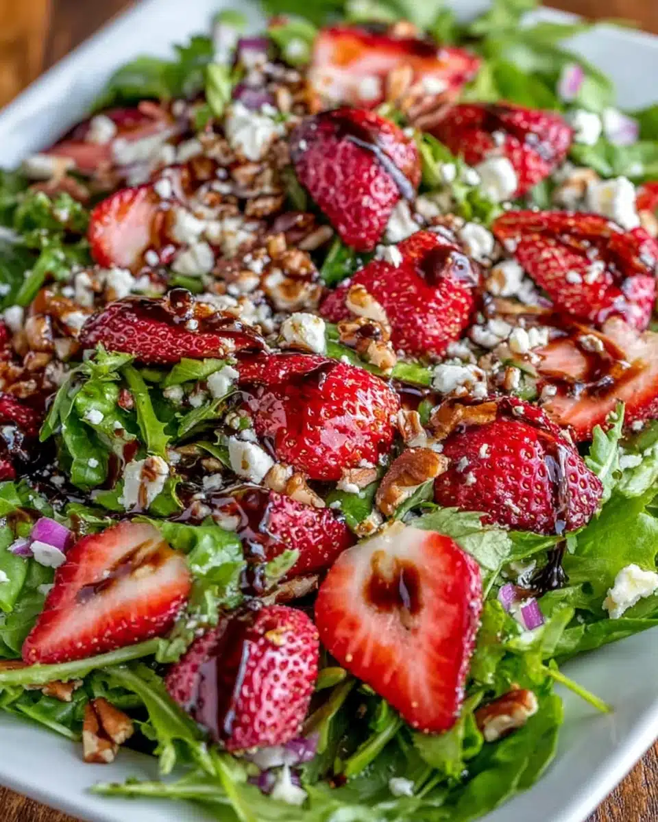 Refreshing strawberry salad with feta cheese and nuts