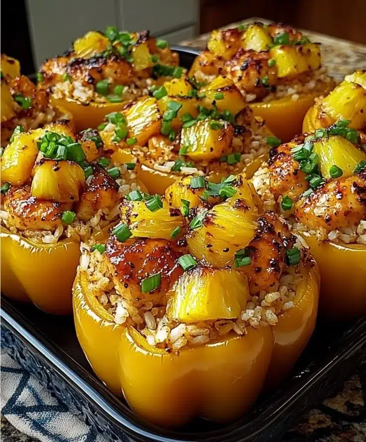 Teriyaki Pineapple Chicken and Rice Stuffed Peppers