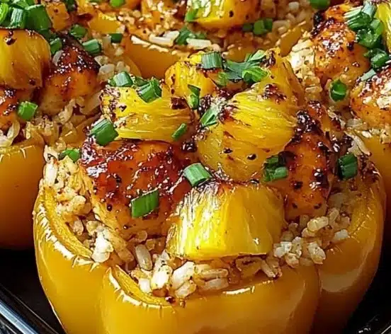 Teriyaki Pineapple Chicken and Rice Stuffed Peppers