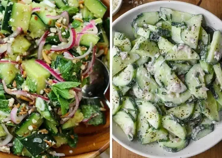 Fresh cucumber salad with vibrant ingredients in a bowl