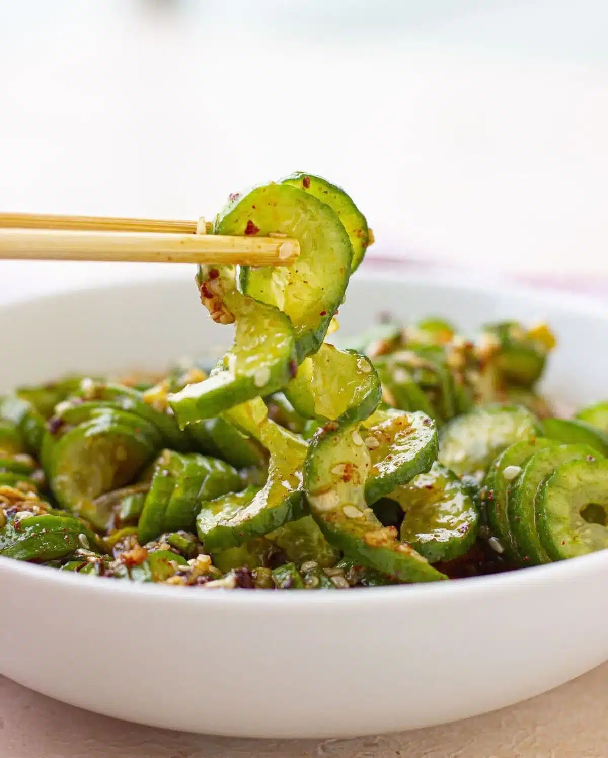 Asian Cucumber Salad with fresh ingredients in a bowl