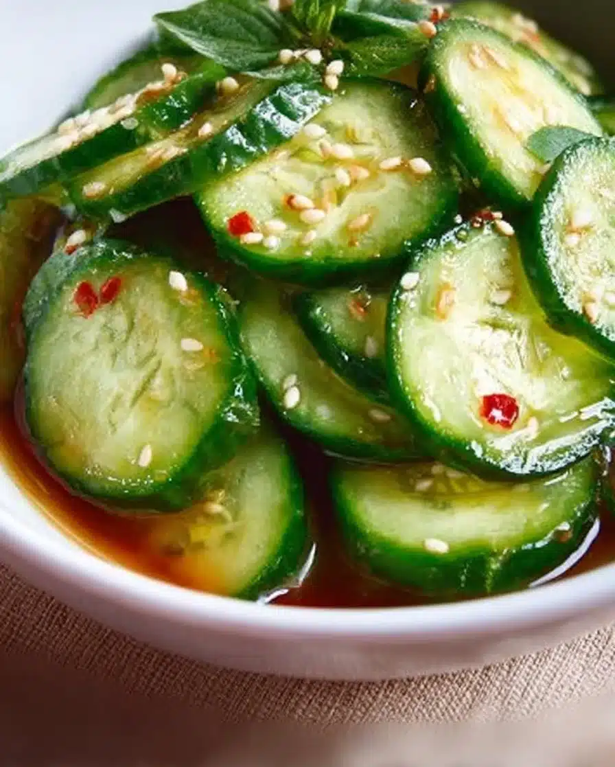 Delicious Asian cucumber salad with fresh vegetables and vibrant dressing.