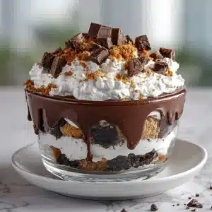 Delicious Chocolate Toffee Trifle with layers of chocolate and toffee cream