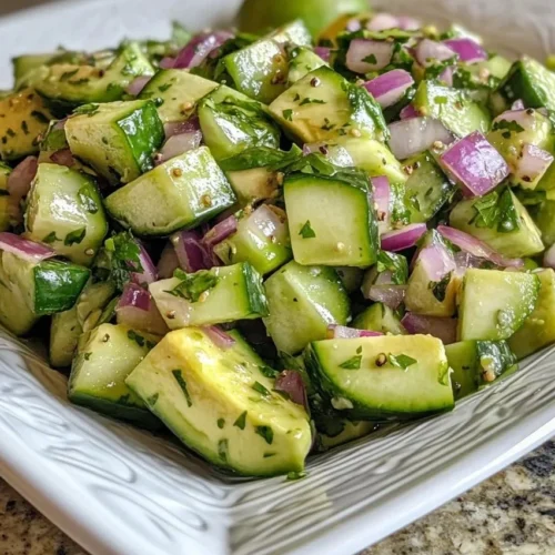 Fresh cucumber avocado salad with vibrant vegetables and dressing