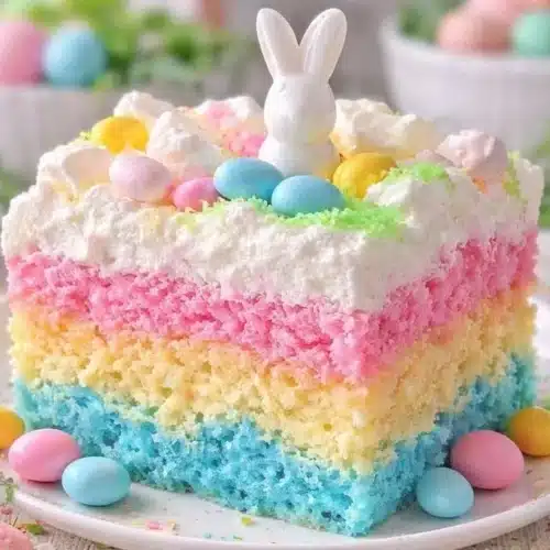 Delicious Easter Bunny Poke Cake decorated for a festive celebration