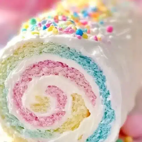 Colorful Easter Cake Roll decorated with vibrant spring-themed icing and patterns.