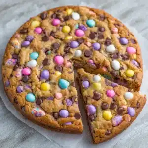 Colorful Easter Cookie Cake decorated with holiday themes for a festive centerpiece