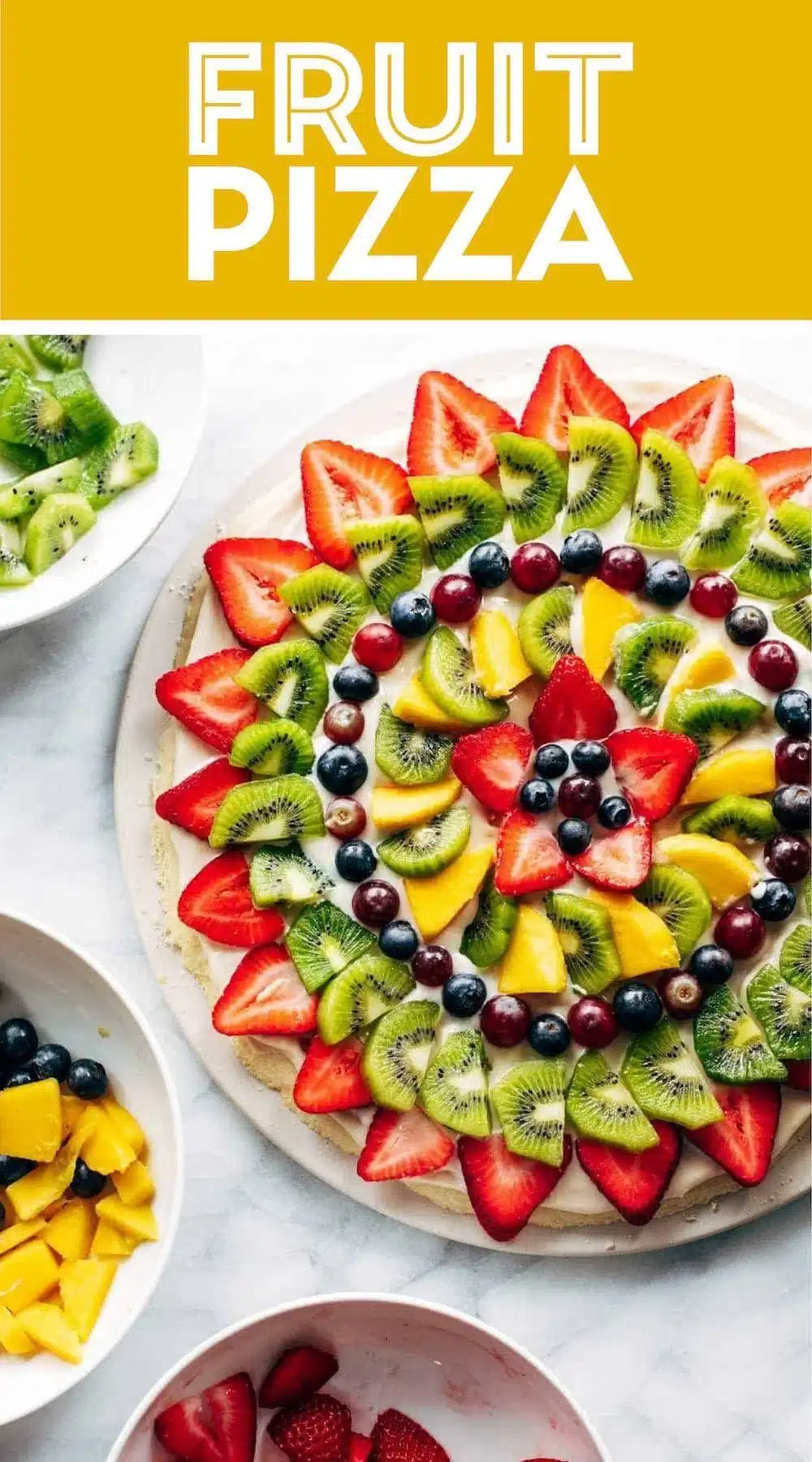 Colorful and delicious fruit pizza topped with various fresh fruits