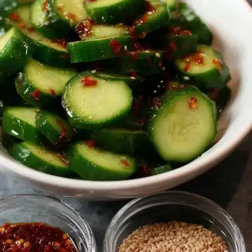 Quick Spicy Korean Cucumber Salad Oi Muchim served in a bowl