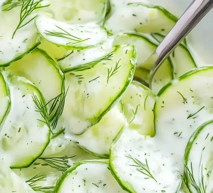 Simple German Cucumber Salad with fresh cucumbers and herbs