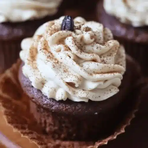 Sourdough chocolate espresso cupcakes with espresso buttercream frosting
