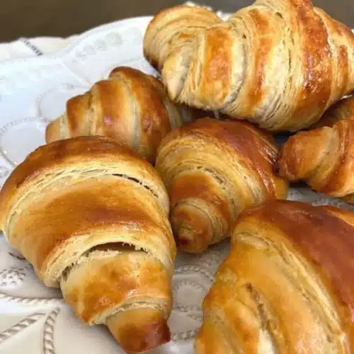 Freshly baked sourdough croissants made with homemade sourdough starter