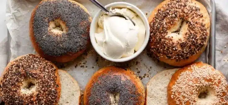 Freshly baked sourdough bagels using sourdough discard