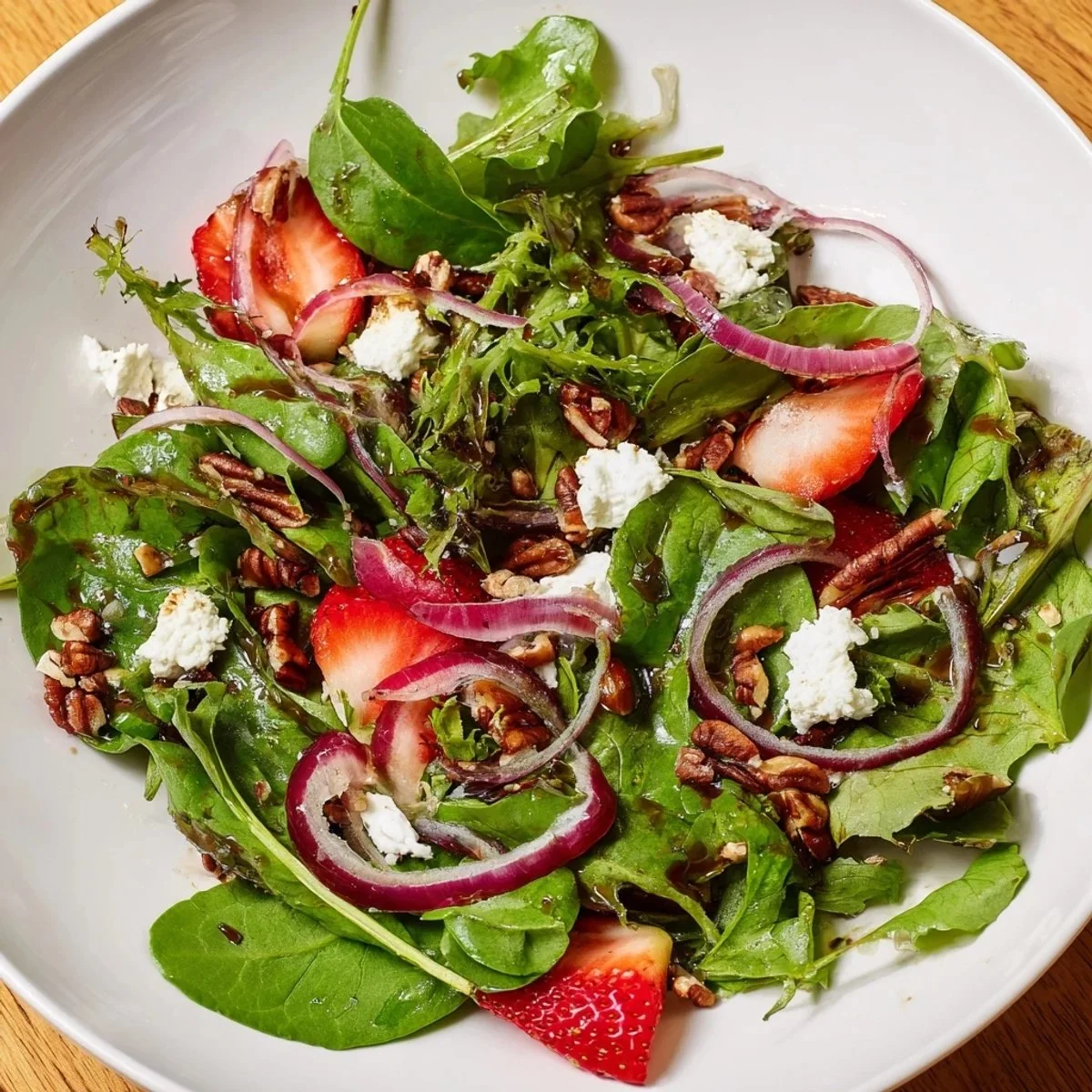 Spring greens salad with strawberries and goat cheese