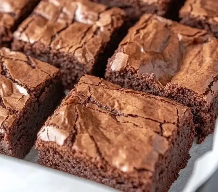 Delicious sourdough brownies topped with chocolate and nuts