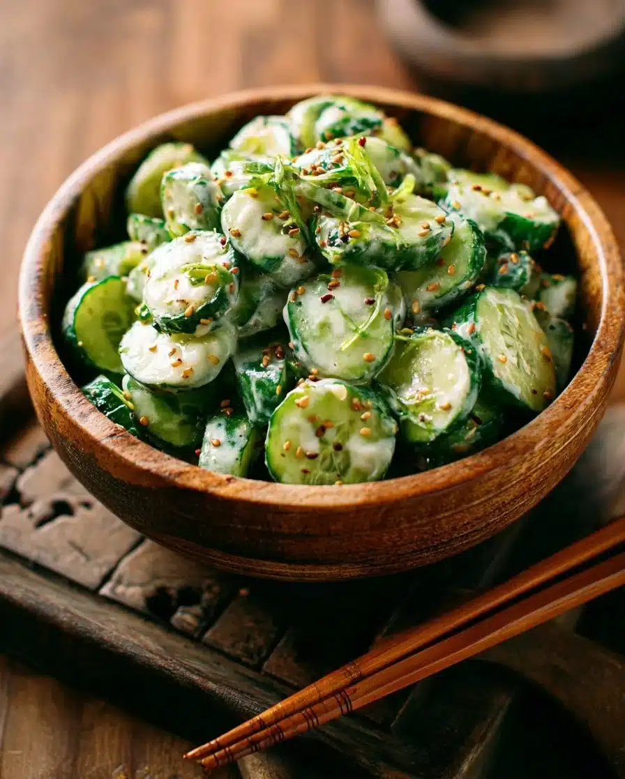 Viral creamy Asian cucumber salad with vibrant veggies and dressing